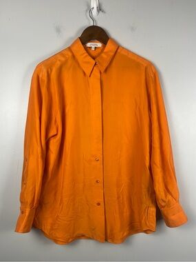 Dorothee Schumacher 100% silk orange button down blouse size 2 FLAW